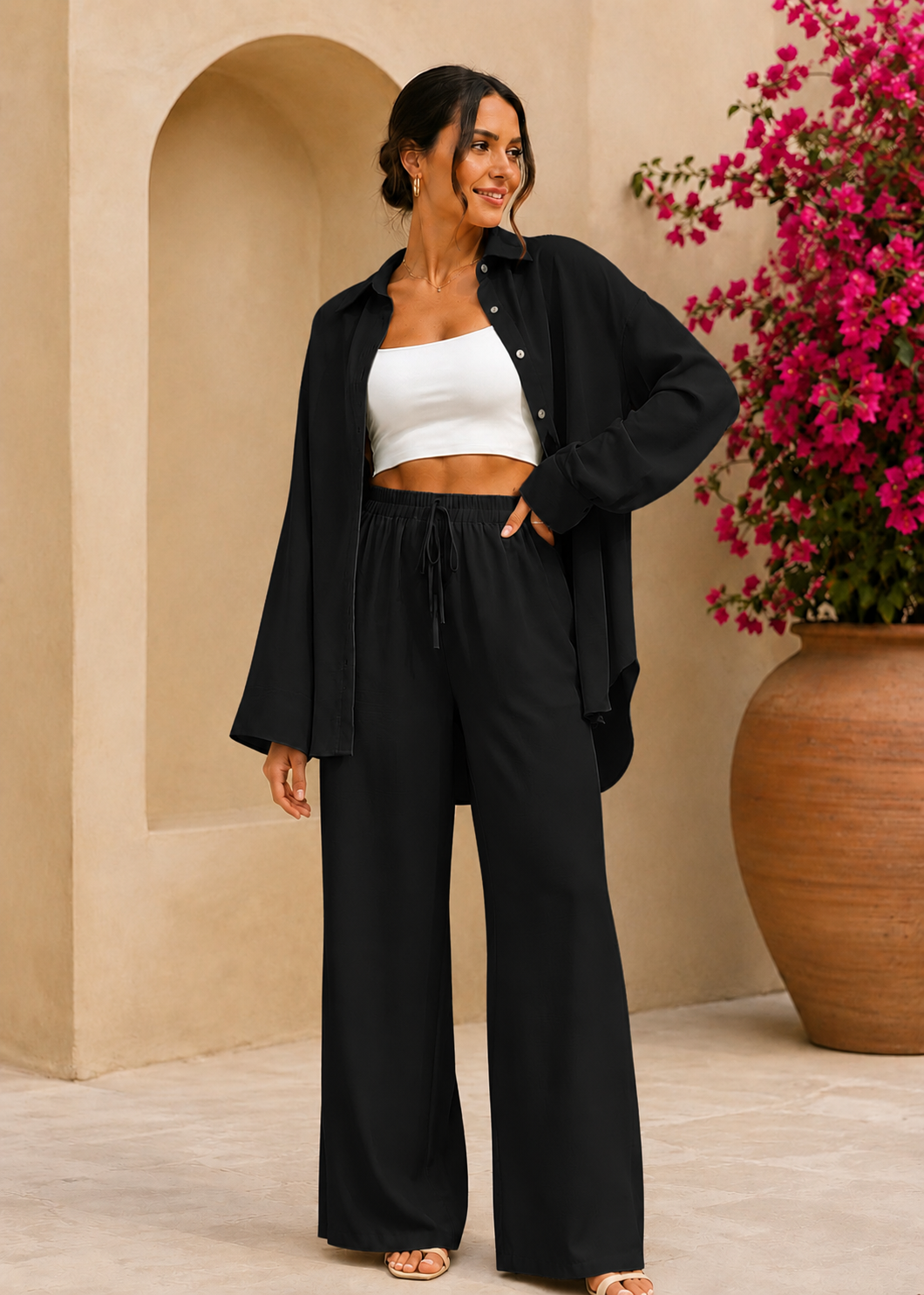 Conjunto Palazzo — Camisa Oversize & Pantalón Wide Leg