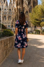 Vestido Floral Azul Marino