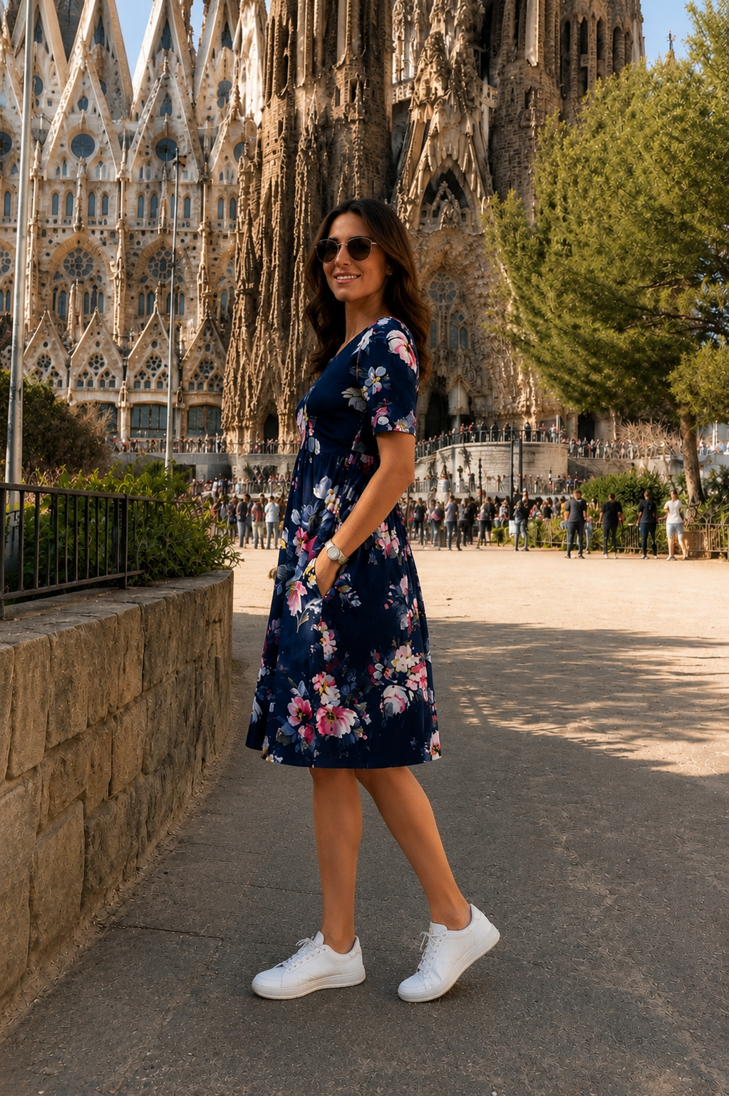 Vestido Floral Azul Marino